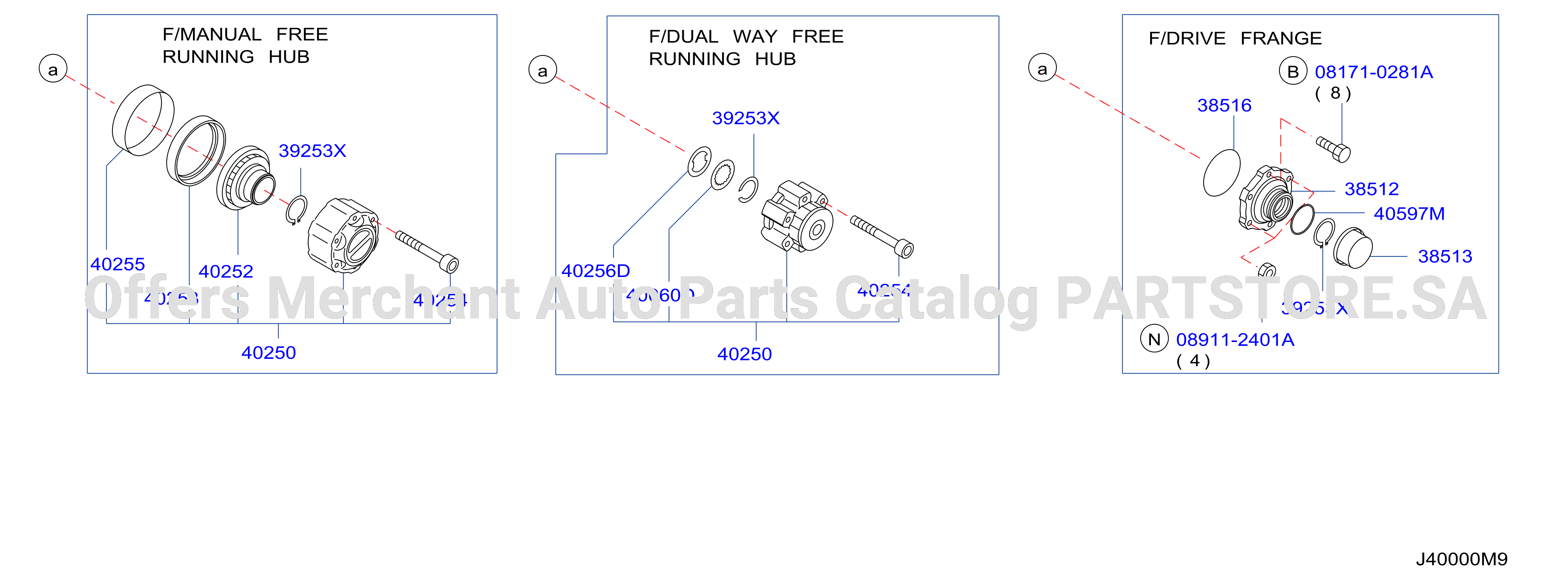 Front Axle Free Running Hub Parts