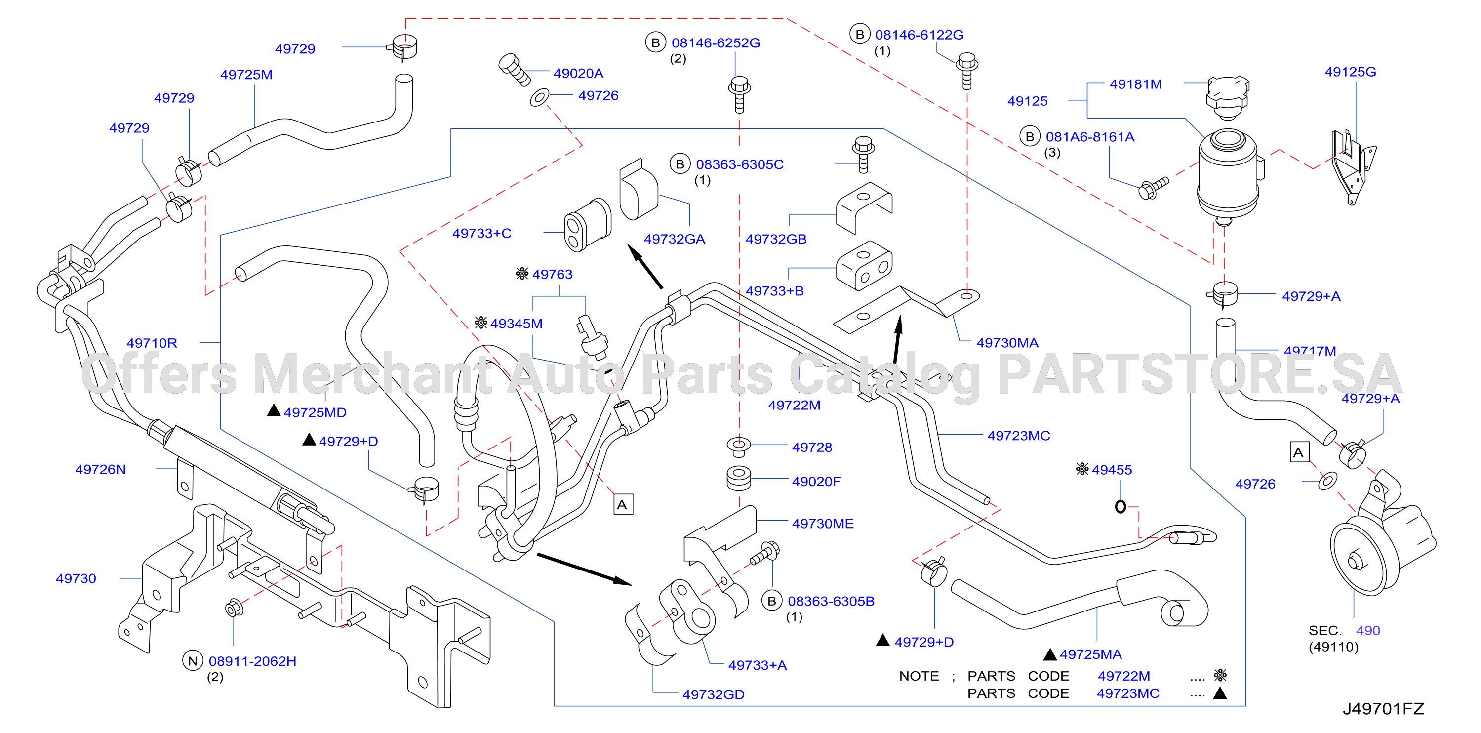 Power Steering Piping Vk45De 2Wd