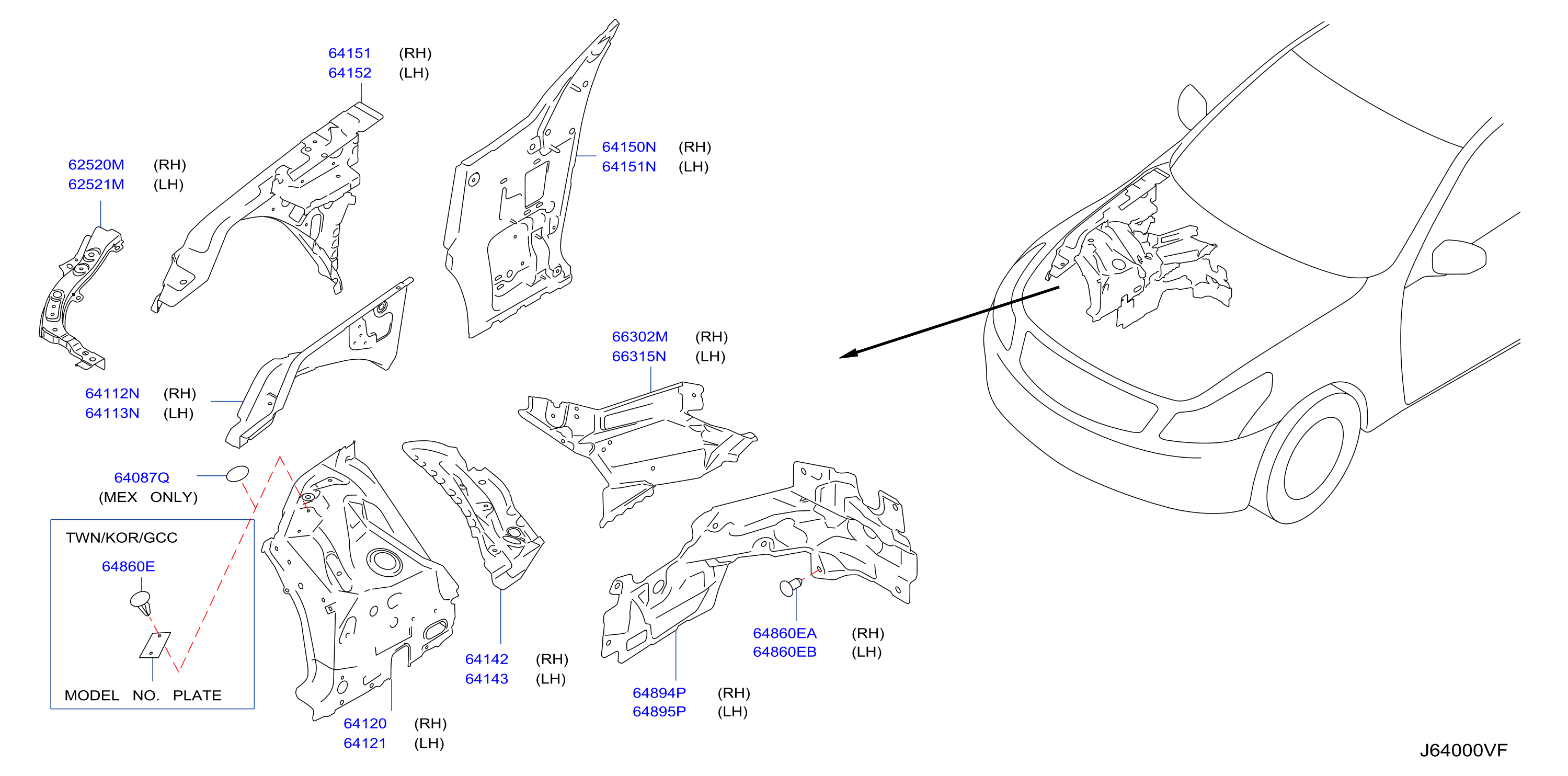 Hood Ledge Fitting Main Parts