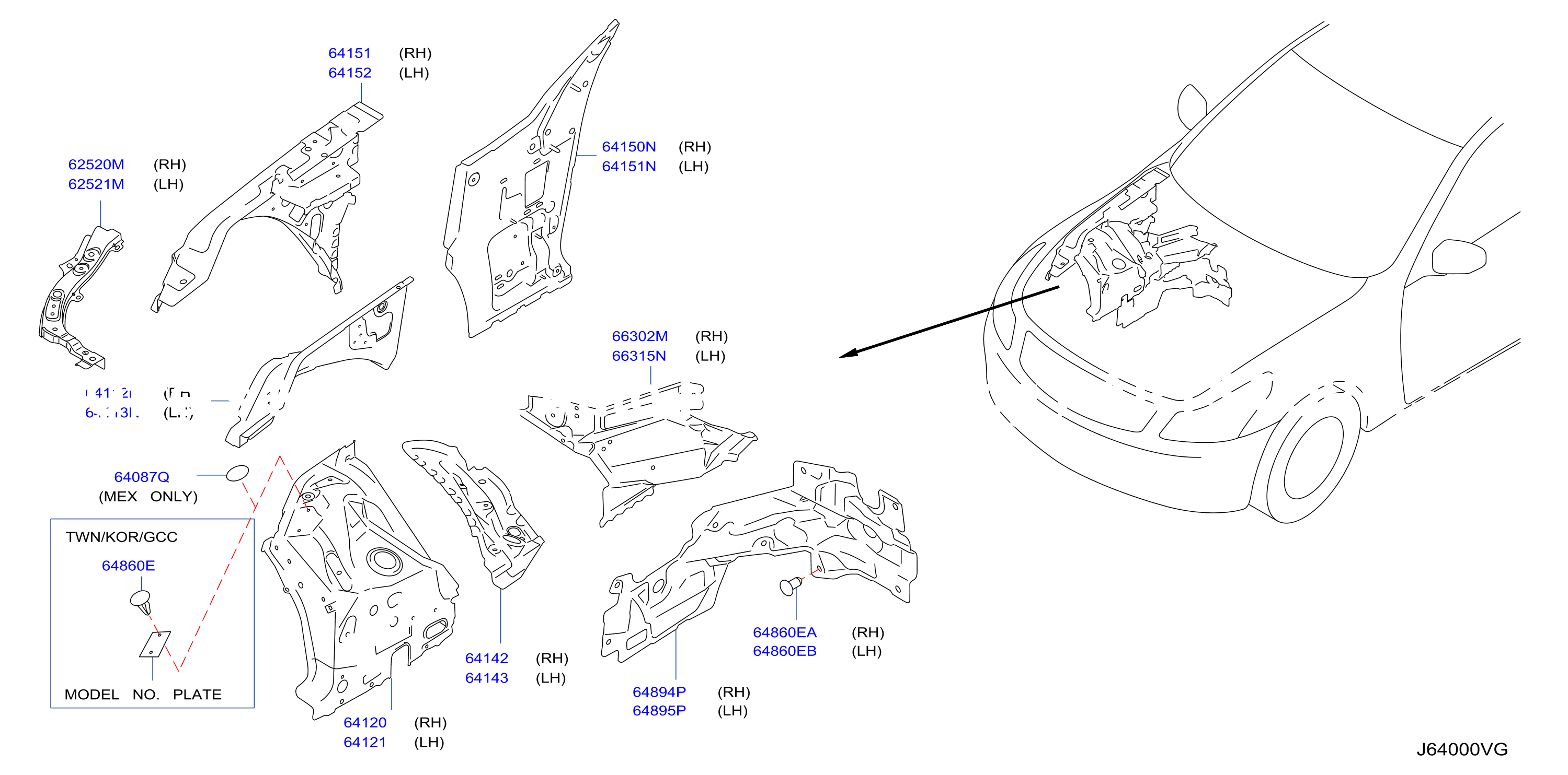 Hood Ledge Fitting Main Parts