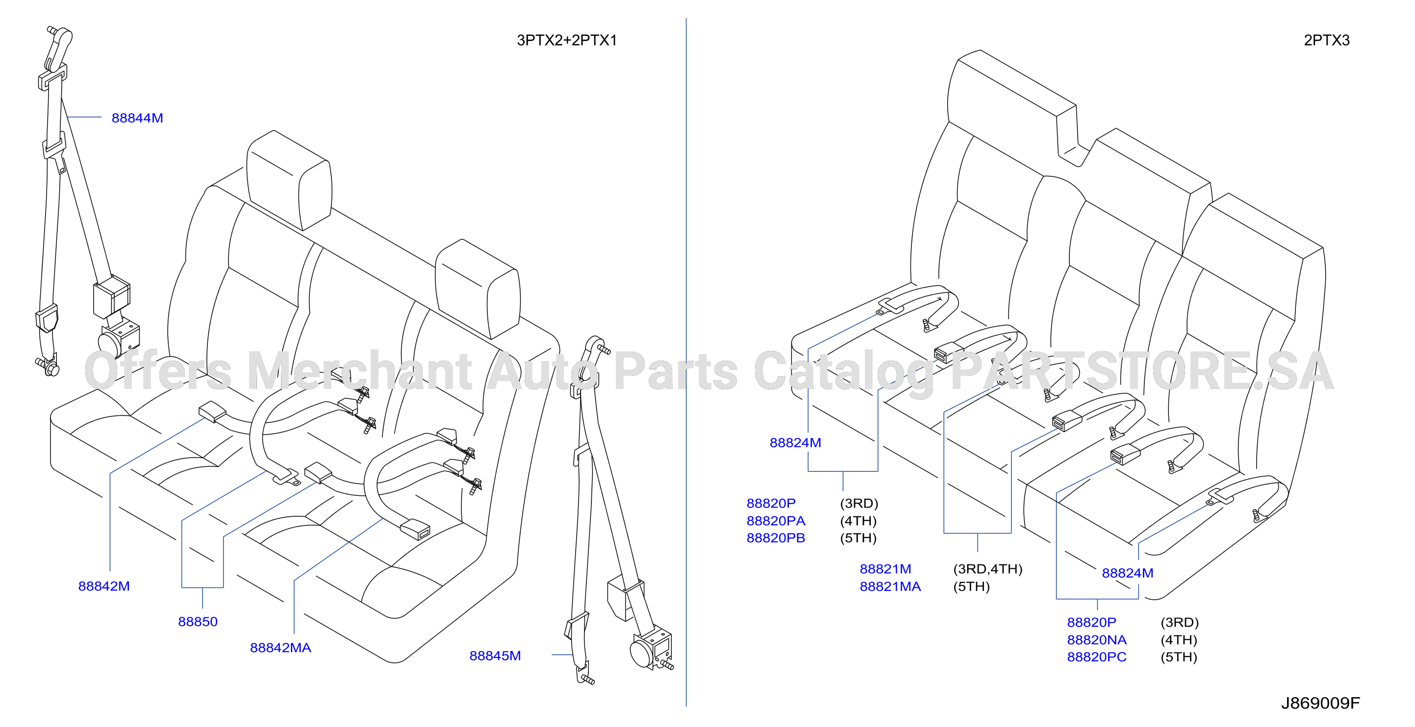 Rear Seat Belt 2Nd 3Rd 4Th