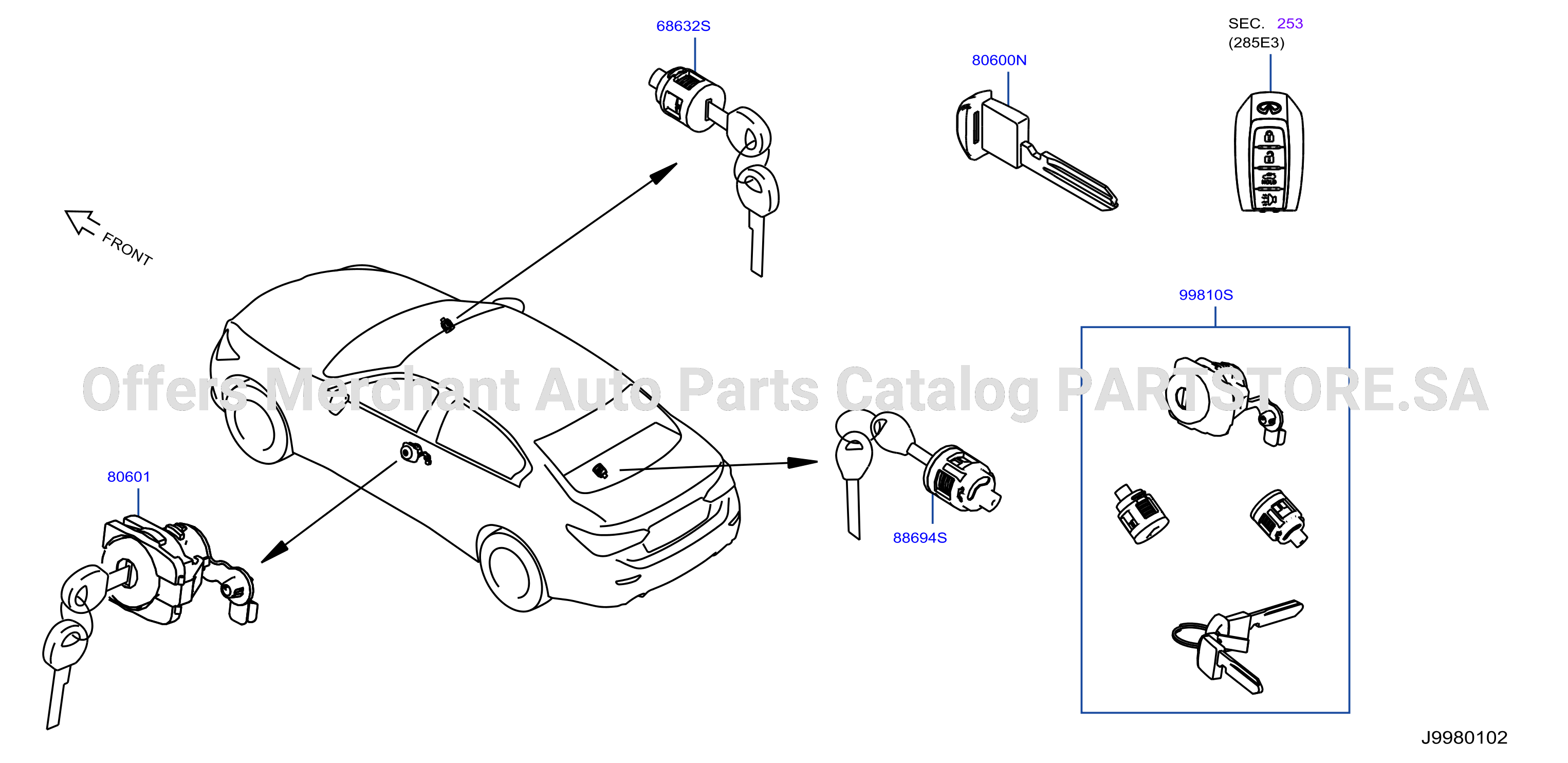 Key Set Blank Key S / Vr30 For Mex
