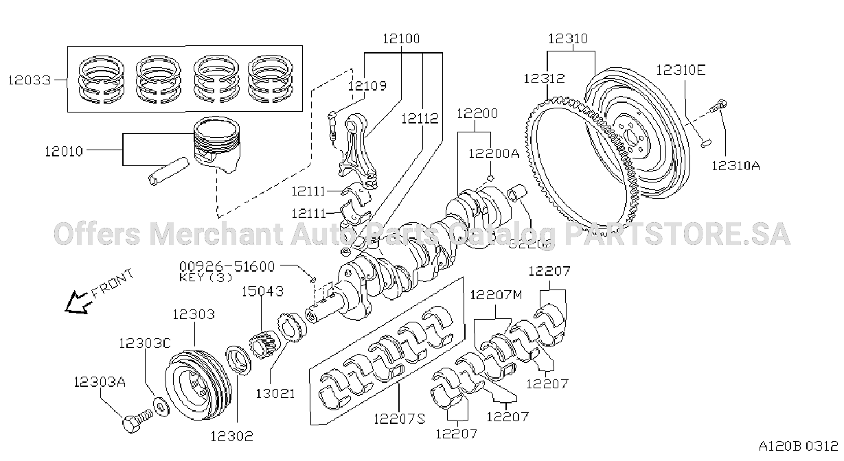Piston Crankshaft Flywheel