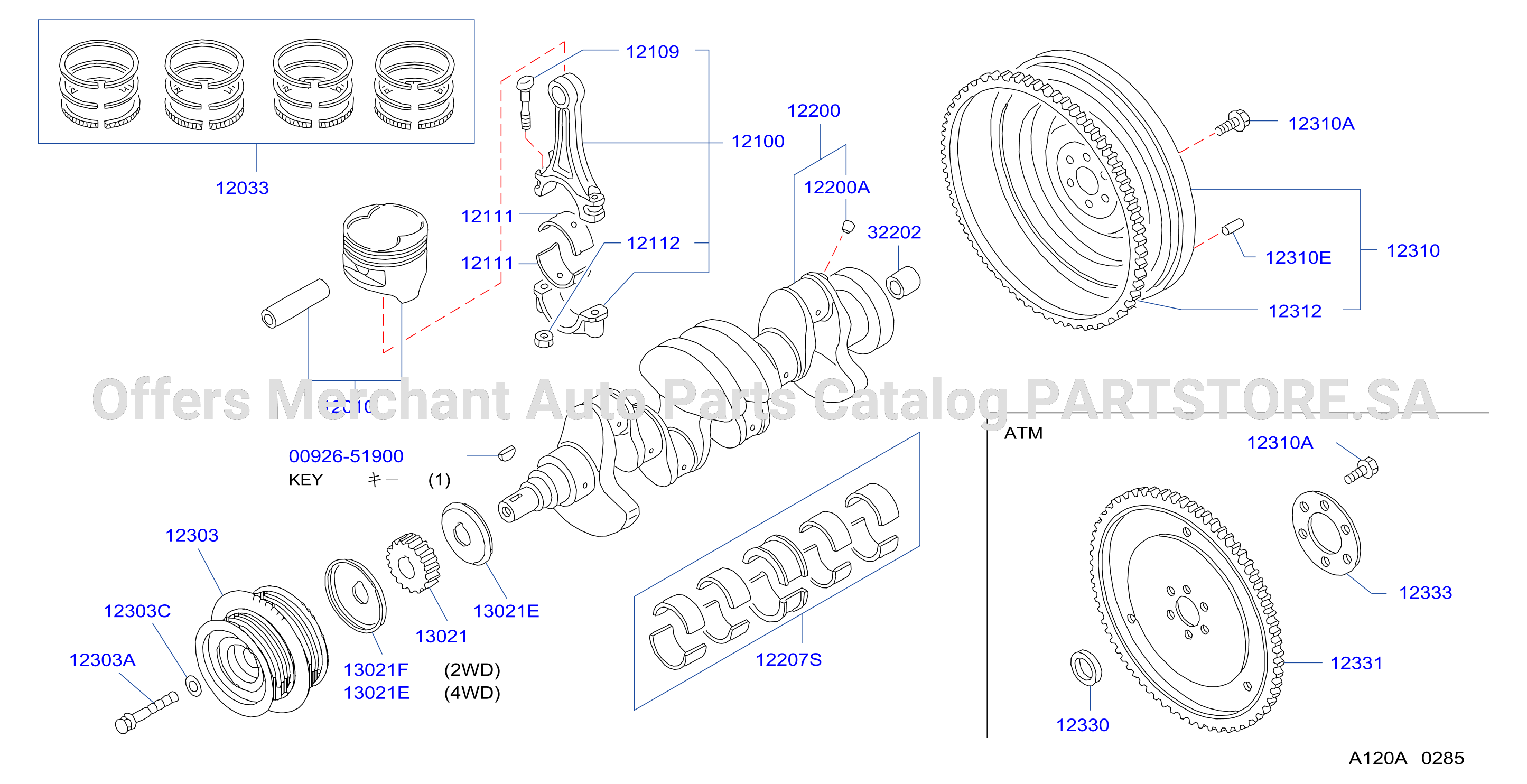 Piston Crankshaft Flywheel