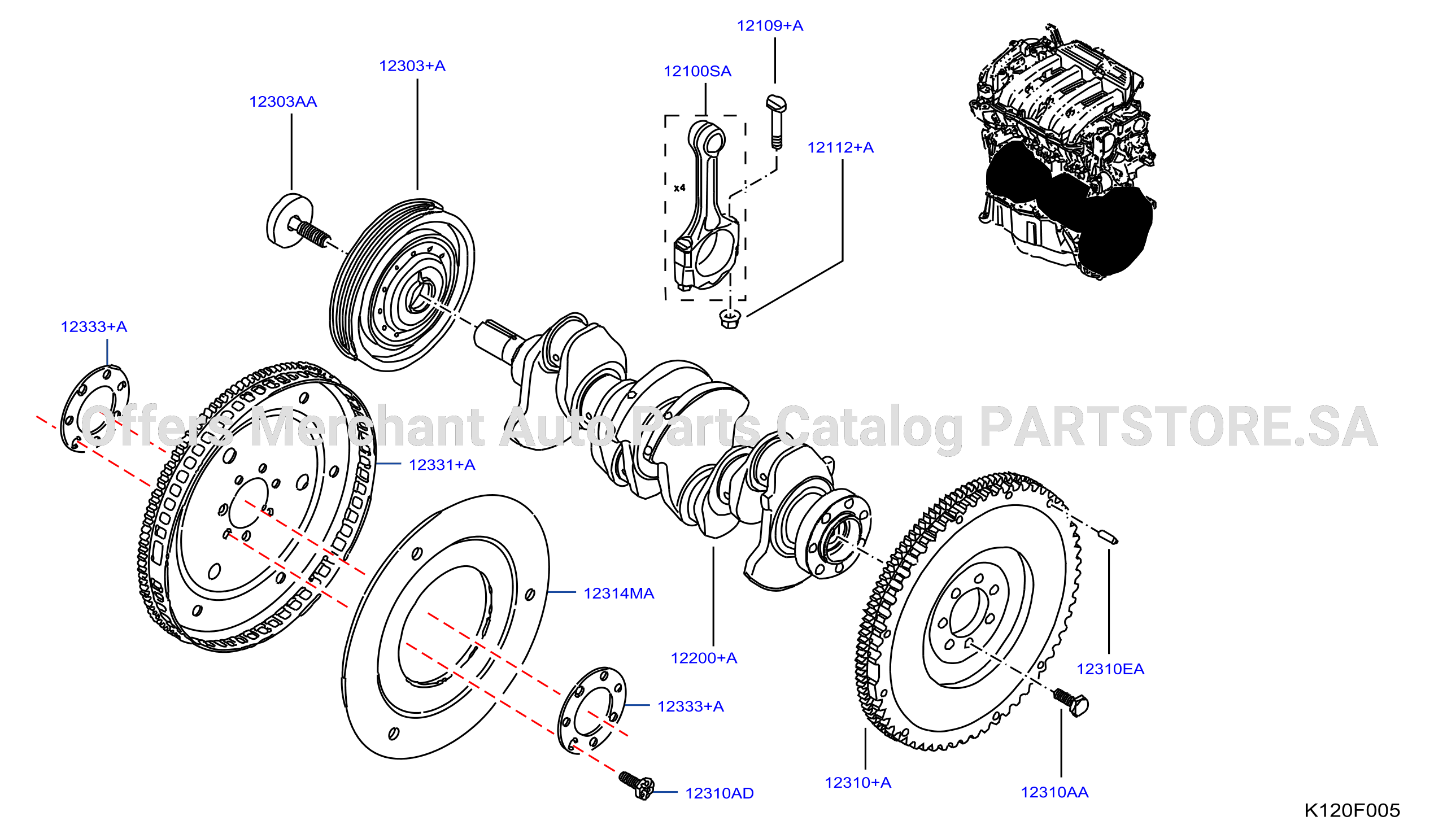 Piston Crankshaft Flywheel