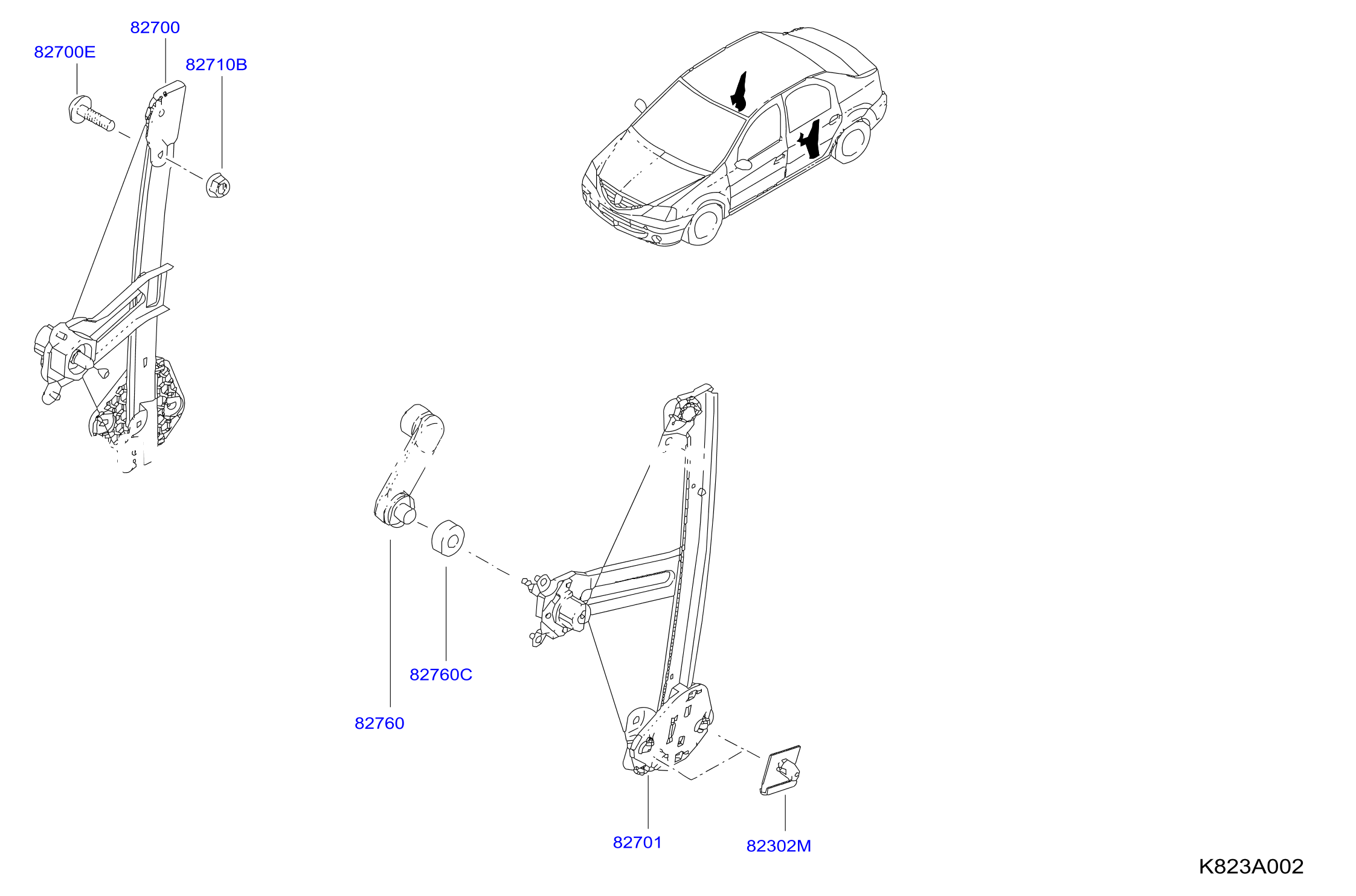 Rear Door Window Regulator Manual Lift