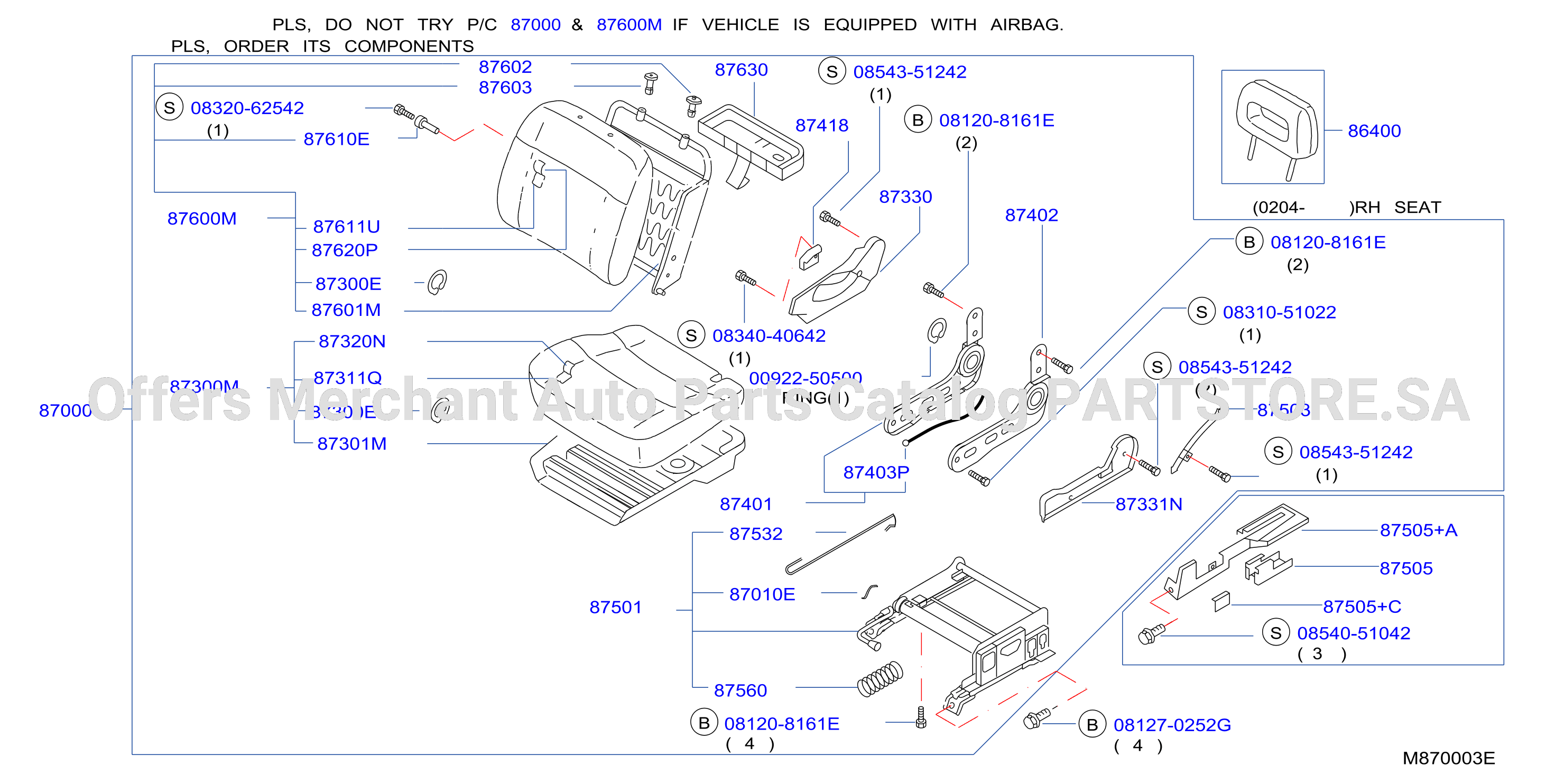 Front Seat Rh Seat W / O Airbag
