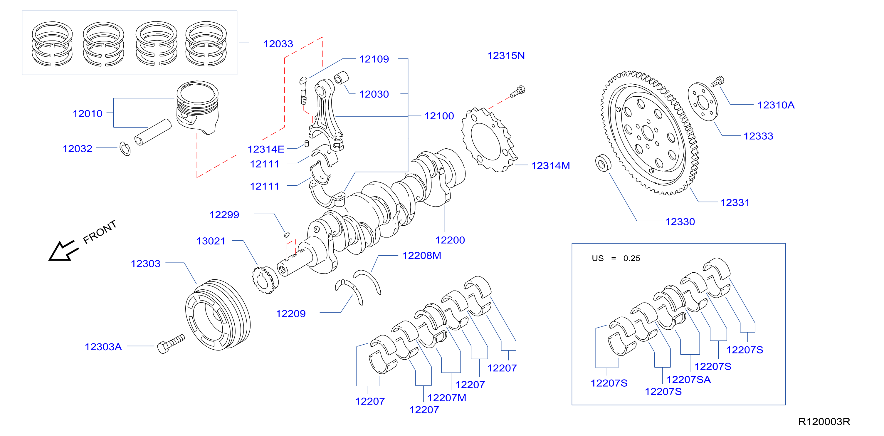 Piston Crankshaft Flywheel Crank Pistons Bearings