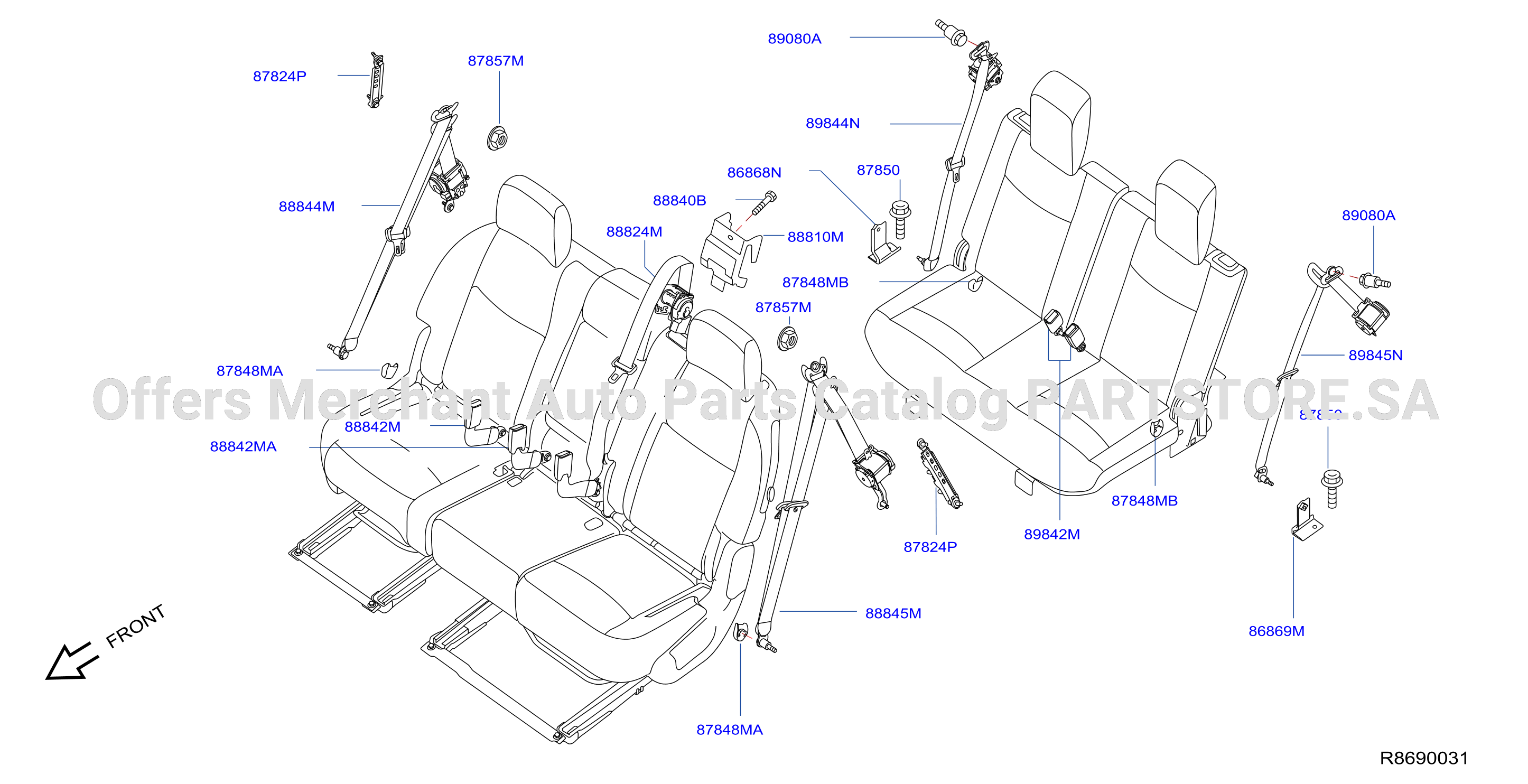 Rear Seat Belt 2Nd 3Rd Row Seat Belts