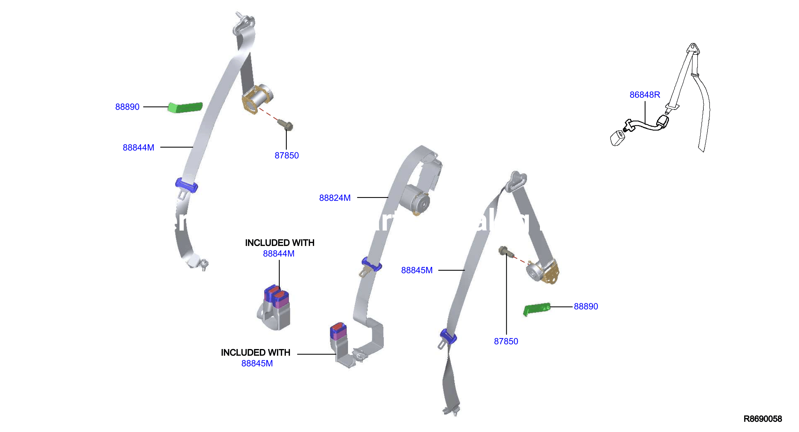 Rear Seat Belt 2Nd Row Belts
