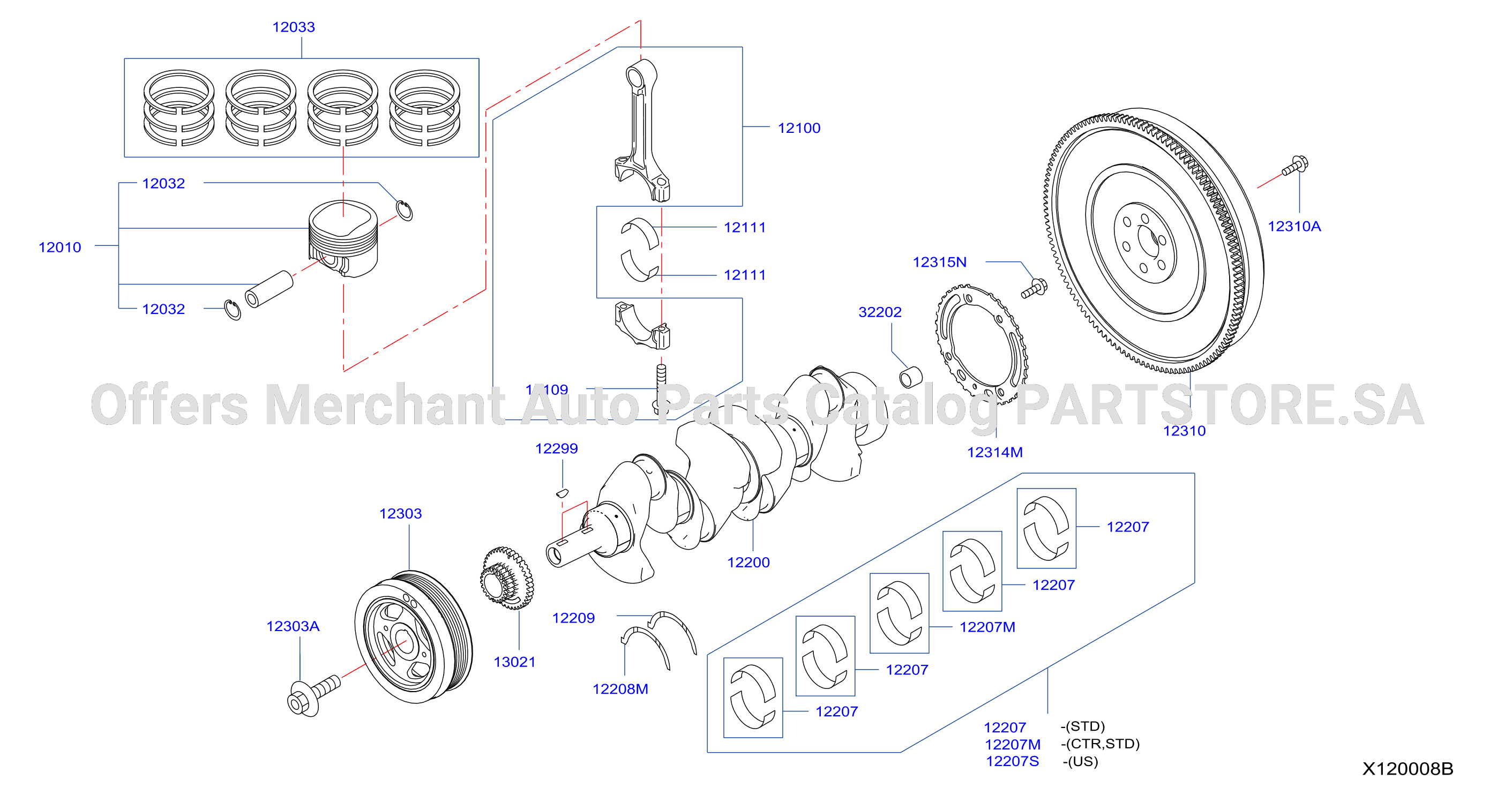Piston Crankshaft Flywheel Illustration