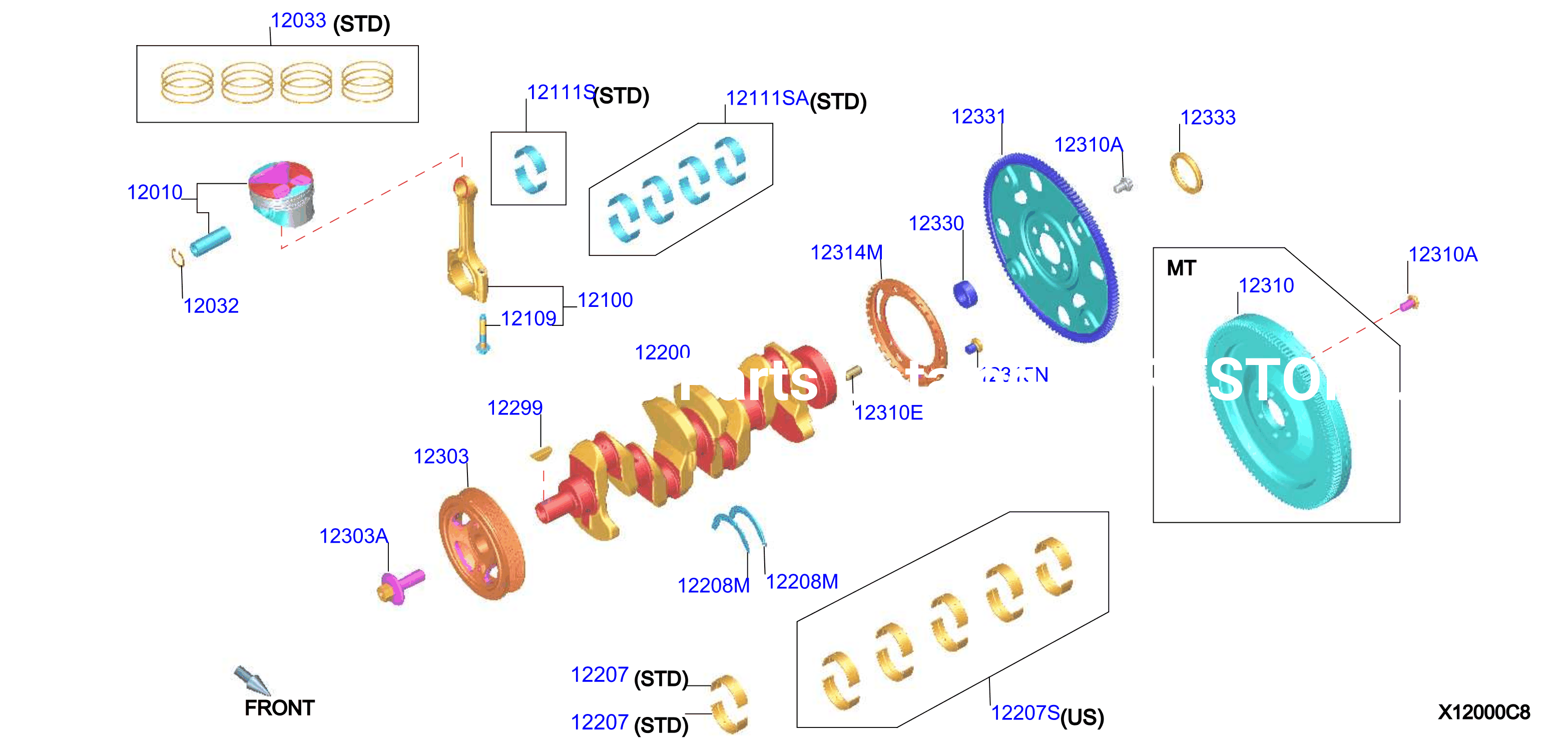Piston Crankshaft Flywheel Illustration