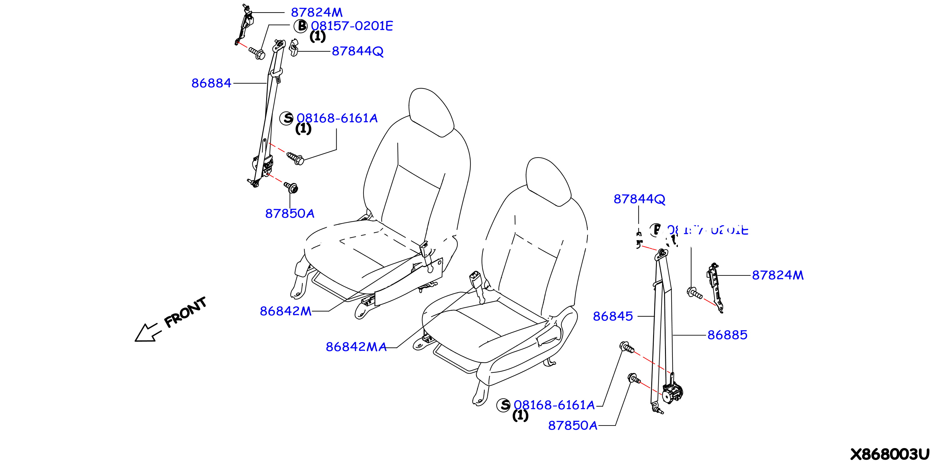 Front Seat Belt Separated Seats