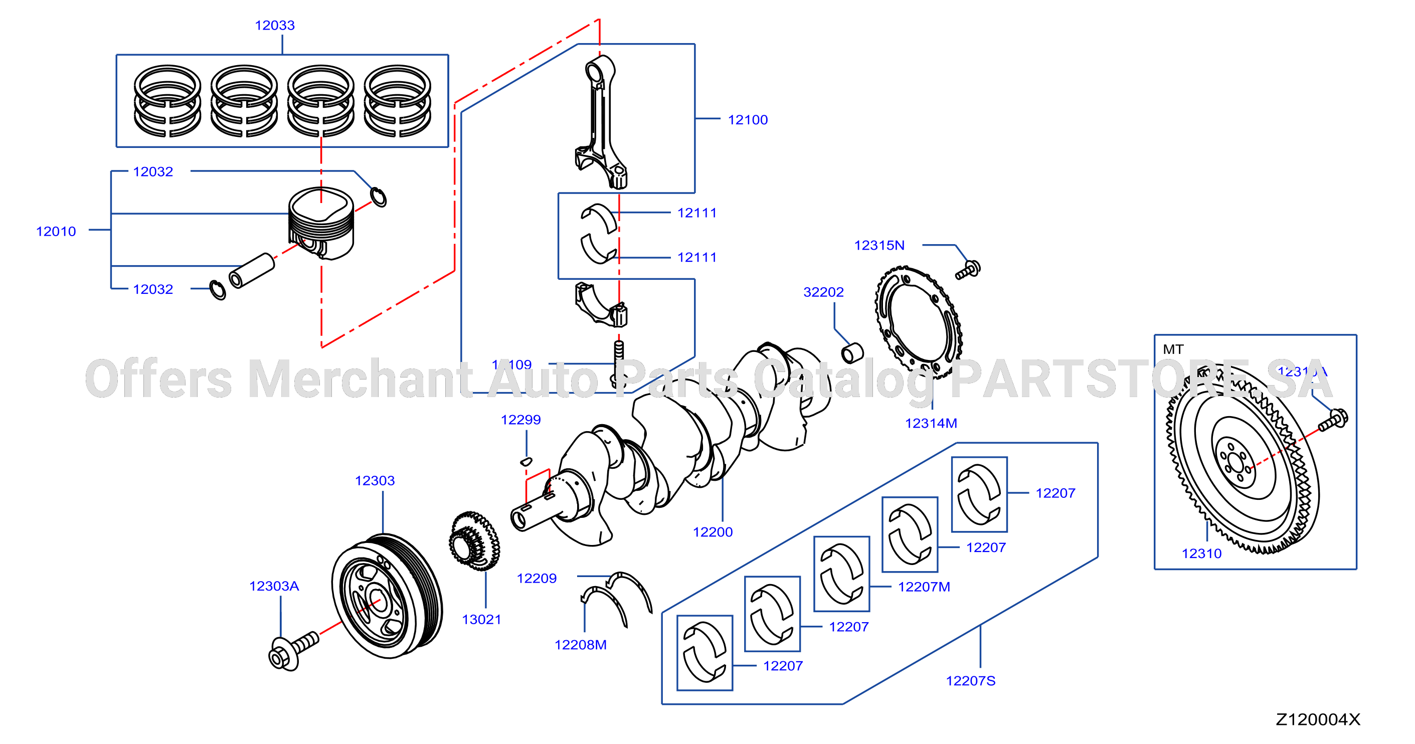 Piston Crankshaft Flywheel Mt