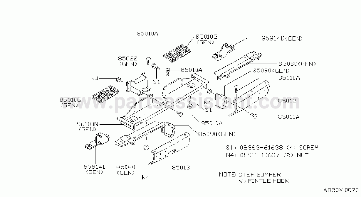 Rear Bumper Step Bumper W / Pintle Hook