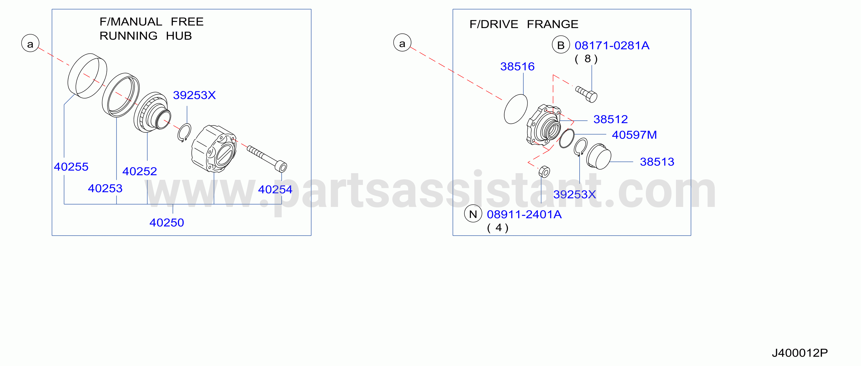 Front Axle Free Running Hub Parts