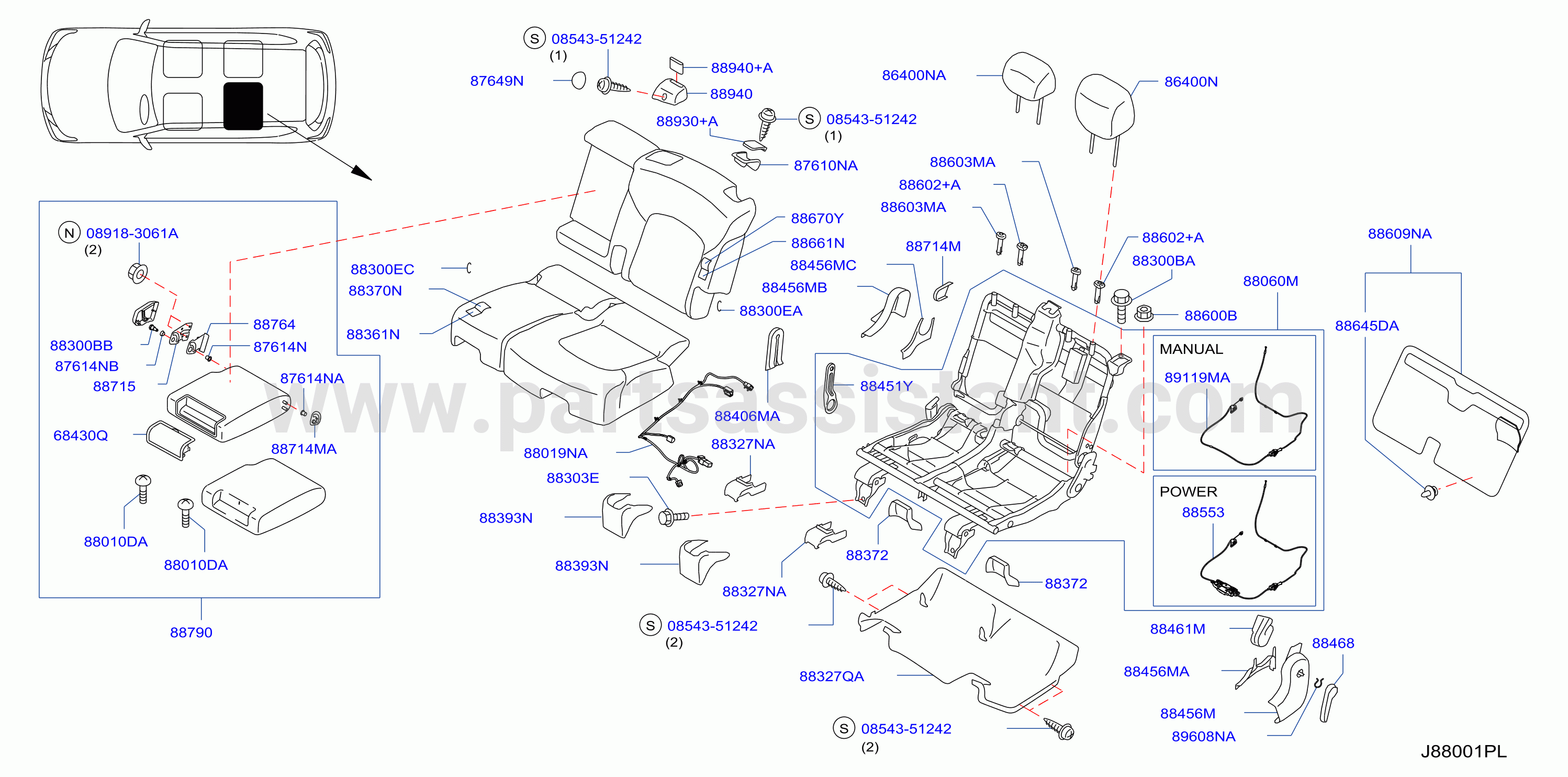 Rear Seat Bench Seat Left