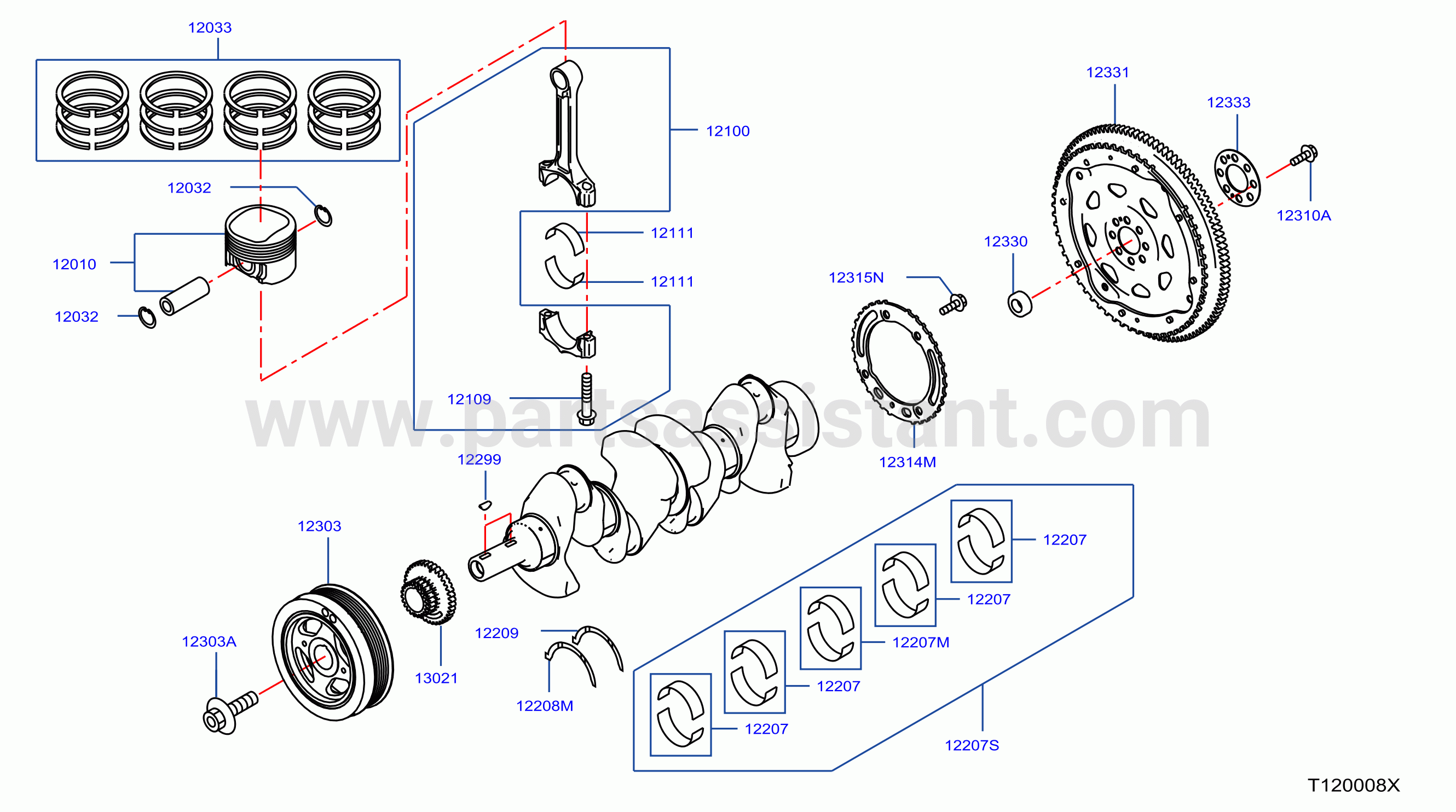 Piston Crankshaft Flywheel