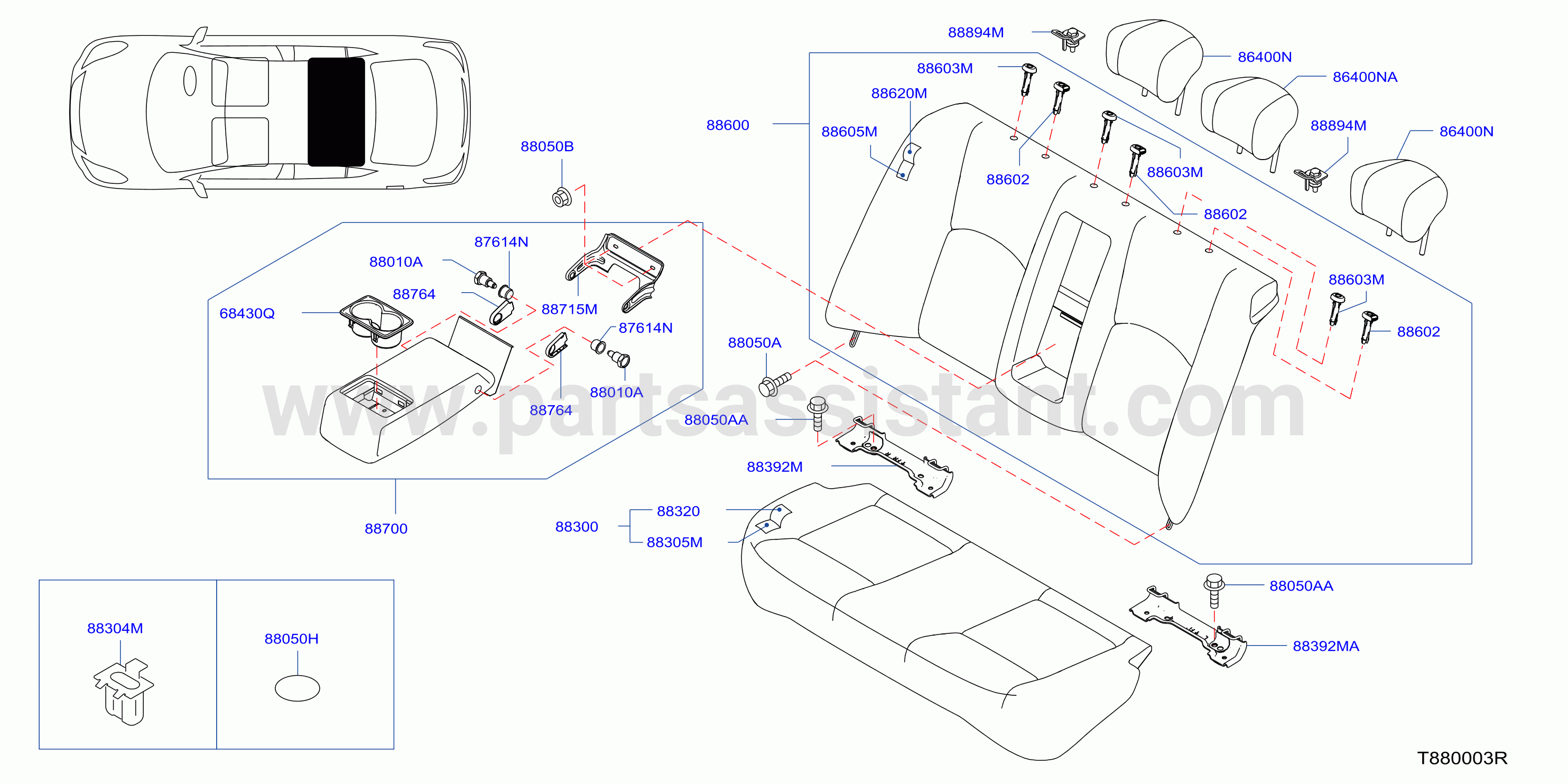 Rear Seat W / Armrest Plate Teether Anco