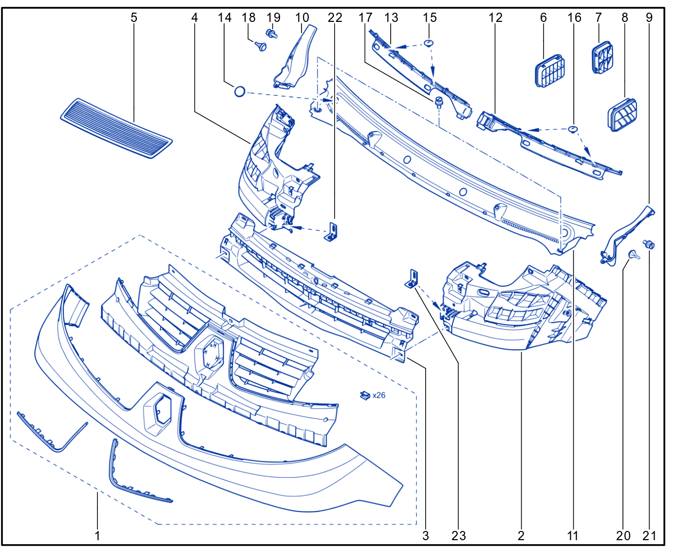 Front Bumper - Radiator Grille - 01050653